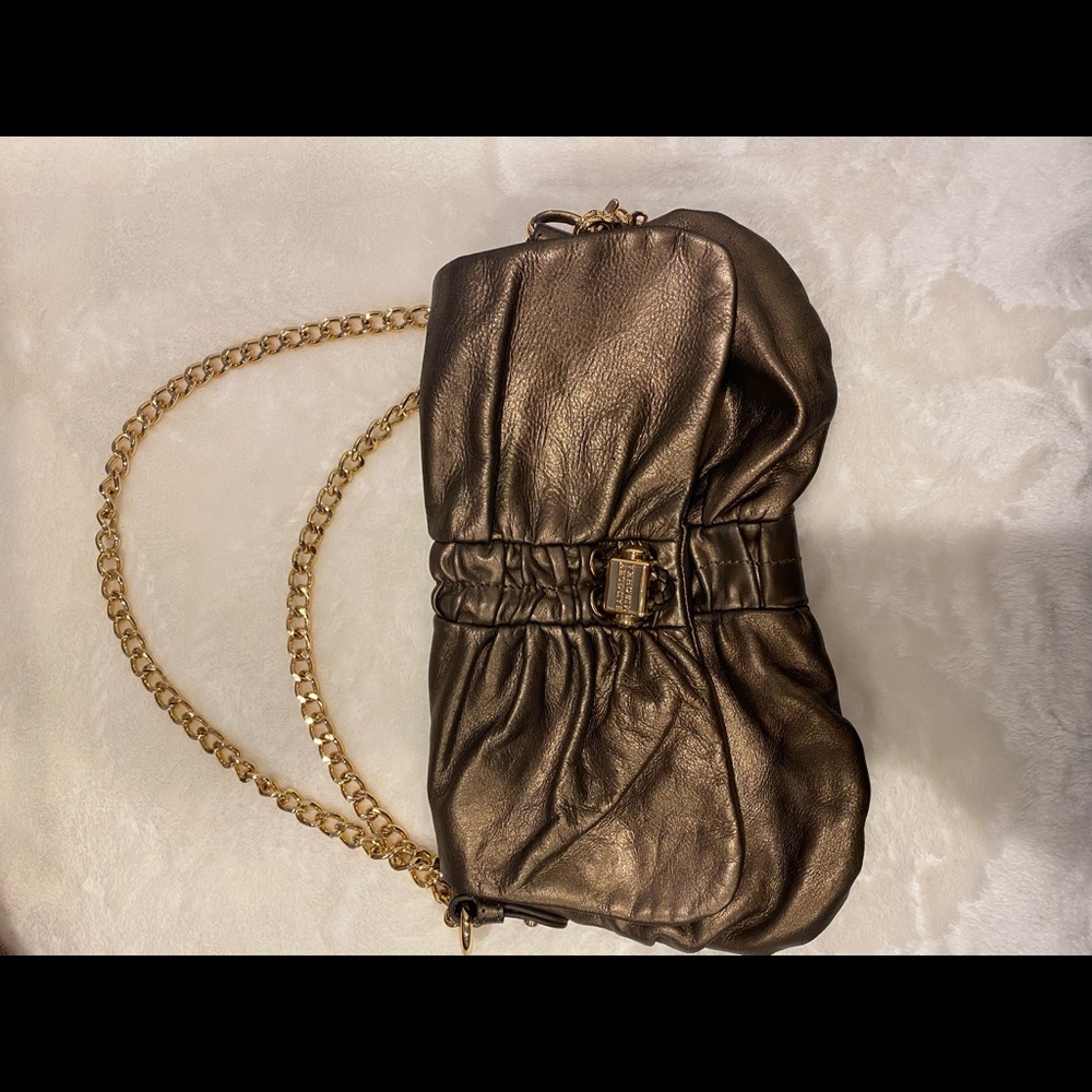Badgley mischka metallic bronze baguette bag